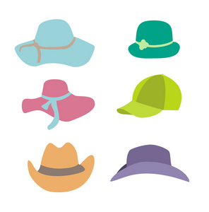 夏季时尚沙滩配件帽子集合设置矢量错觉