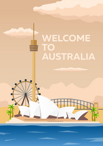 澳大利亚的海报。欢迎来到澳大利亚。悉尼。现代平面设计