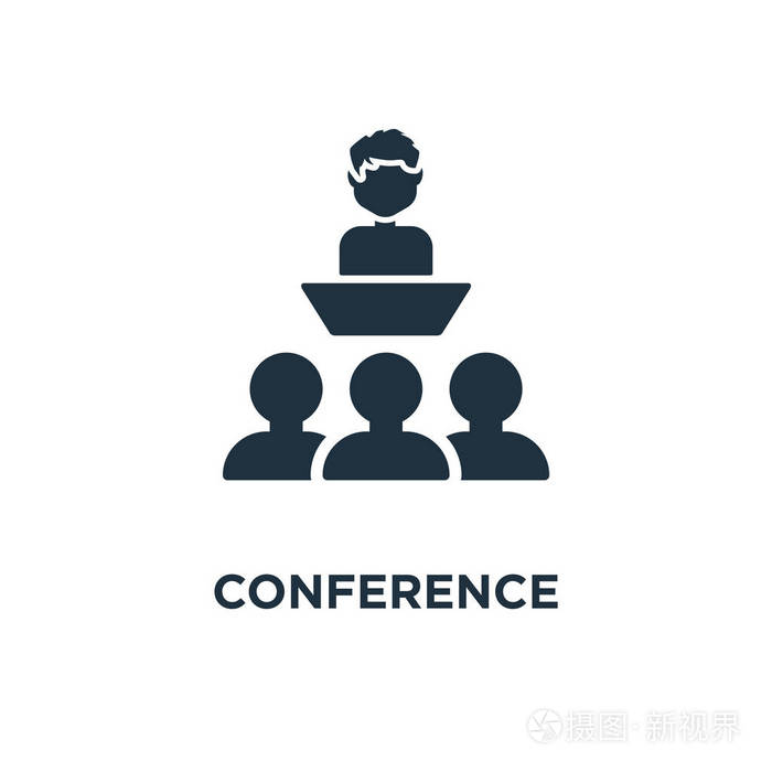 会议图标.黑色填充矢量图.白色背景上的会议符号.可用于网络和移动
