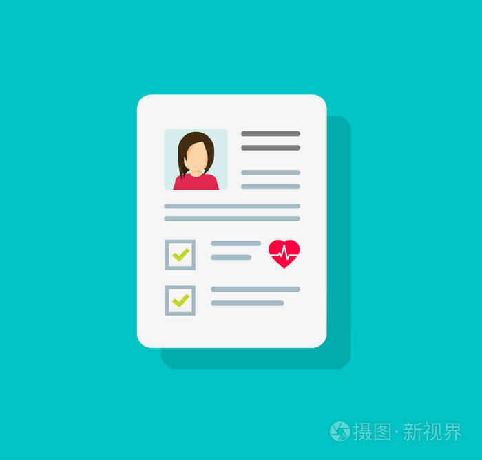 平面卡通临床检查表文件报告和复选框 保险或处方记录隔离