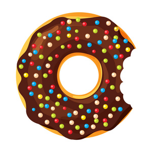 彩色被咬的甜甜圈在白色背景, 平的向量例证