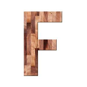 木镶木地板字母表字母符号F.分离在白色背景上