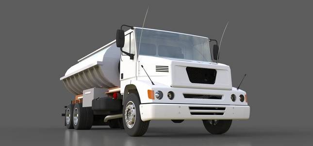 白色的大卡车油轮与抛光的金属拖车。来自各方的意见。3d 图