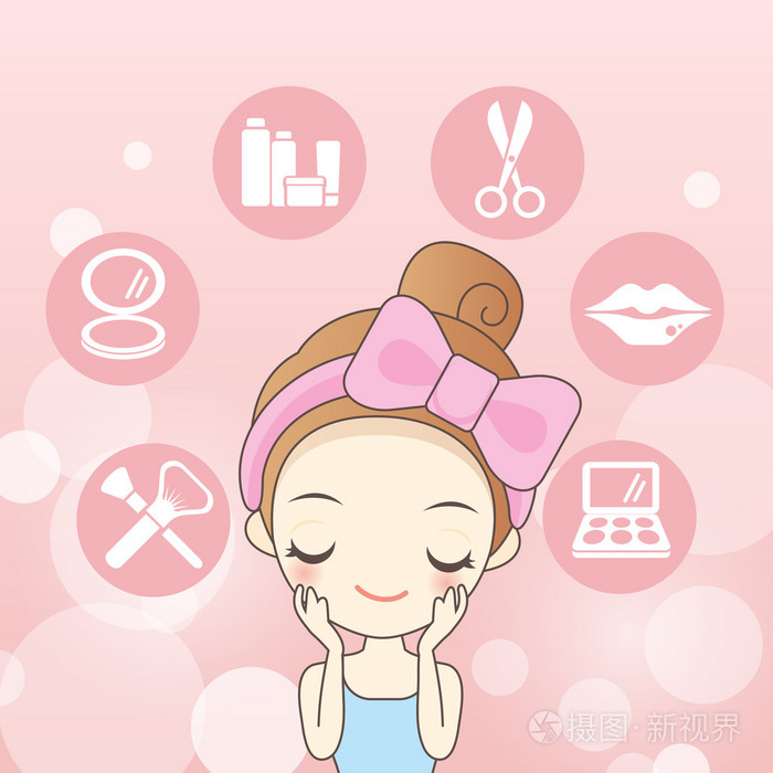 卡通皮肤护理女人