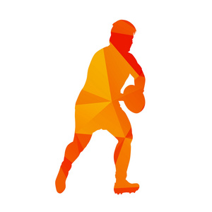 抽象的橙色多边形橄榄球运动员，矢量 silhouete