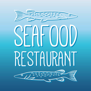海鲜餐厅菜单鱼和烧烤标签徽章。用于海上食品标牌印刷品和邮票