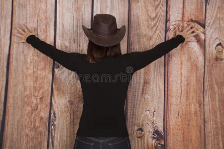 女牛仔木墙背贴图片