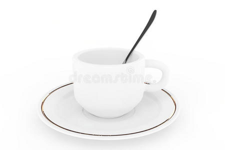 带盘子和勺子的白咖啡杯
