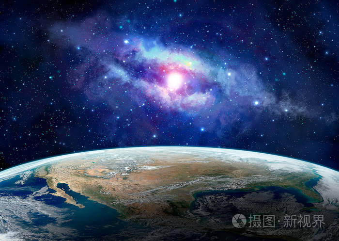 带蓝色银河的地球行星.由 nasa 提供的元素.3d 渲染