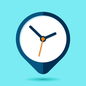 悬浮时钟图标在平的样式, 圆计时器在蓝色背景。简单的商业观察。您项目的矢量设计元素