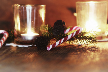 圣诞节背景树木材丝带蜡烛