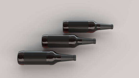 模拟三高棕色啤酒瓶0.5l 与空白黑色标签白色背景。设计或品牌模板。3d 渲染插图