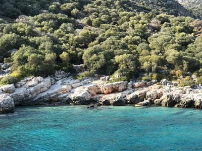 Kayakoy Kekova Simena 村, 费特希耶, 住宿沉没城市 Kekova 海湾的 Ucagiz 从海在土耳其