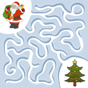 冬季迷宫游戏，圣诞老人和圣诞树