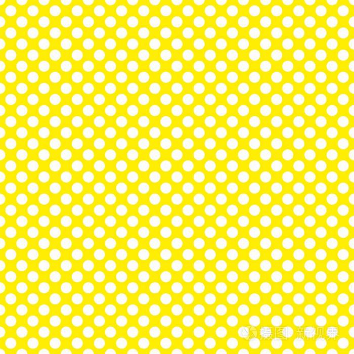 平铺矢量模式在黄色背景上的白色波尔卡圆点.