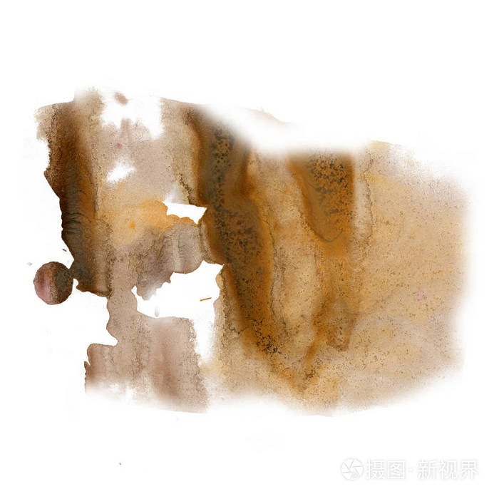 油墨水彩染料液态棕色水彩宏斑枯病纹理孤立在白色背景的油渍