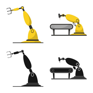 机器人和工厂图标的孤立对象。一套机器人和空间矢量图标的股票
