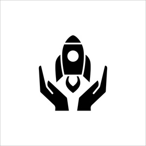 启动业务启动概念图标。火箭发射由手保护符号
