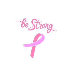 粉红色丝带。是强烈的动机手绘题词。全国乳癌意识月概念