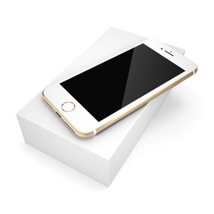 3d 渲染黄金智能手机在 iphone 款式与黑色的屏幕