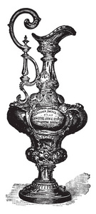 这张照片看起来像个运动奖杯。在这个形象, 这是一个美国的杯子是最有声望的, 复古线画或雕刻插图