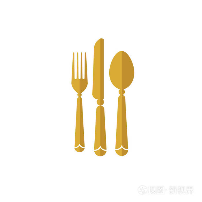 吃用勺子刀叉金色图标标志