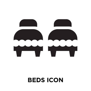 床图标矢量隔离在白色背景, 标志概念的床上标志透明背景, 实心黑色符号