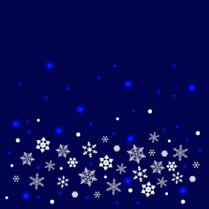 雪花背景。5种形式星星灯光白色元素, 深蓝色背景。文本的位置。为新年和圣诞节项目