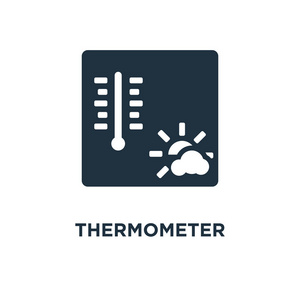 温度计图标。黑色填充矢量图。白色背景上的温度计符号。可用于网络和移动