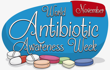 世界抗生素认识周，丸纪念标志矢量图