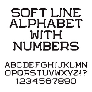 黑色字母和数字。软线字体。孤立的英文字母与数字