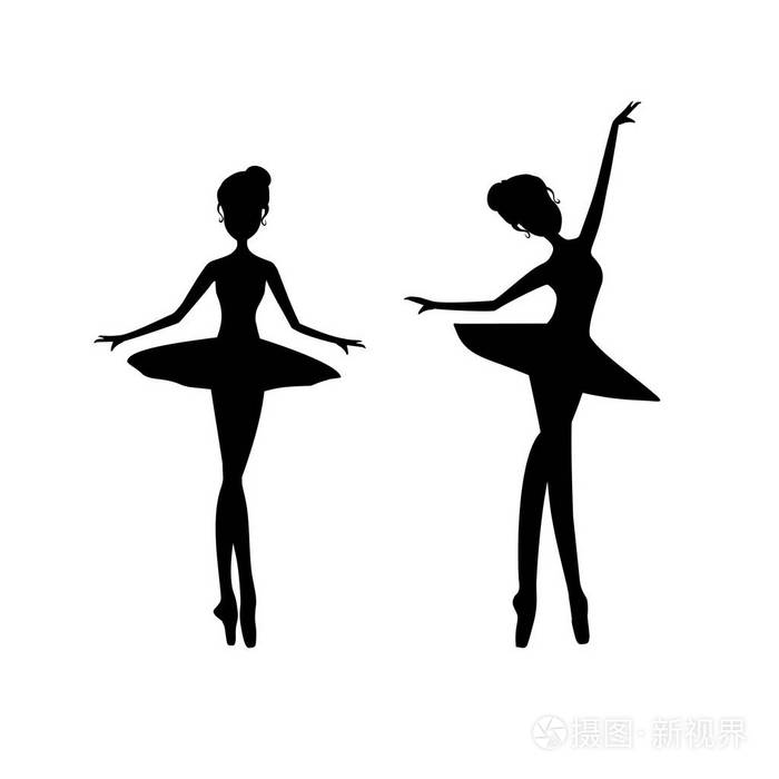 黑色剪影芭蕾舞演员, 芭蕾舞蹈家向量例证