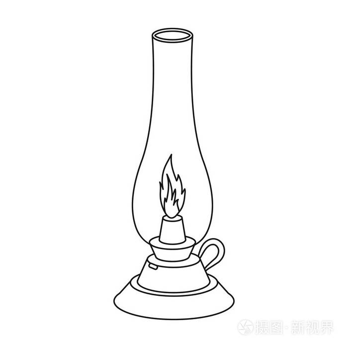 煤油灯图标在白色背景上孤立的轮廓样式光源的象征股票矢量图