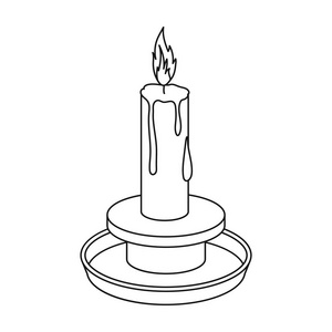 蜡烛在白色背景上孤立的大纲样式图标。光源的象征股票矢量图