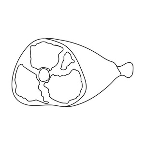 火腿在白色背景上孤立的大纲样式图标。肉类象征股票矢量图