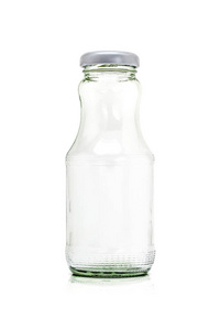 饮料产品隔离在白色背景上的玻璃包装瓶