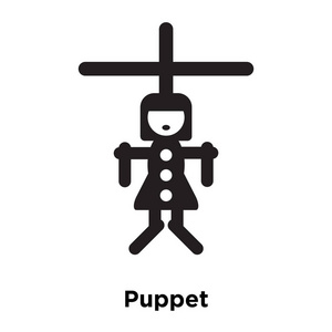 木偶偶像矢量被隔离在白色背景上, 标志概念的木偶标志在透明的背景下, 充满黑色符号