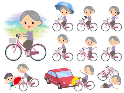 城市自行车紫色衣服奶奶骑