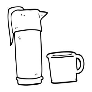 线条画动画片咖啡热水瓶