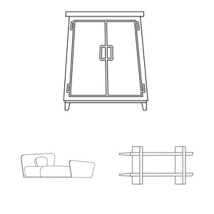 家具和公寓标识的孤立对象。一套家具和家庭矢量图标股票