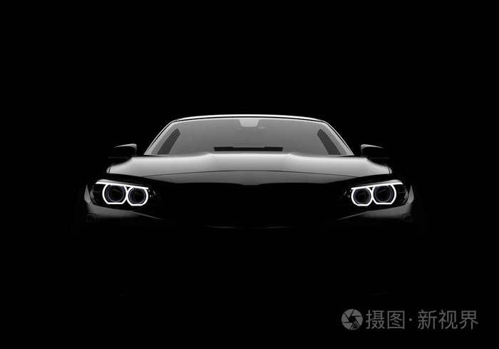 在黑色背景上的通用和无品牌现代汽车的正面视图.3d 插图