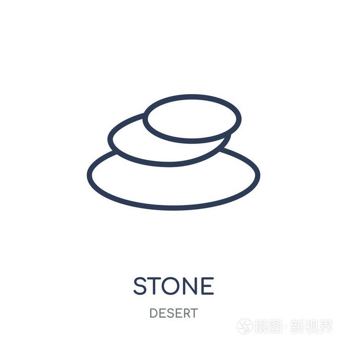 石头线性标志设计从沙漠汇集.简单的大纲元素向量例证在白色背景