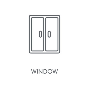 窗口线性图标。窗口概念笔画符号设计。薄的图形元素向量例证, 在白色背景上的轮廓样式, eps 10