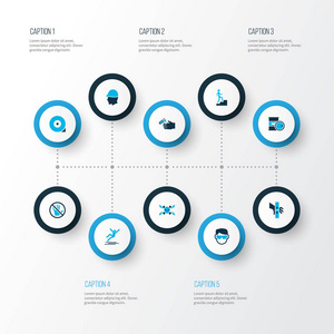 彩色保护图标设置与高压, 眼睛保护, 化学存储和其他头盔元素。隔离的矢量插图保护图标