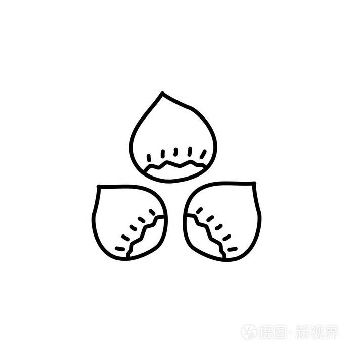 淡褐色坚果的线条图标.素食和素食.健康饮食成分.
