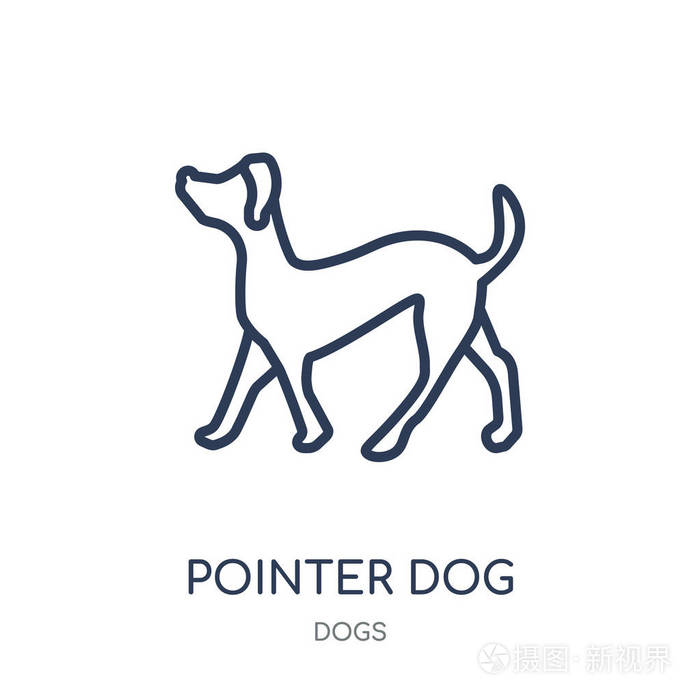 指针狗线性符号设计从狗收集.简单的大纲元素向量例证在白色背景