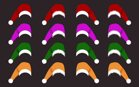 集合不同圣诞老人的帽子。矢量图