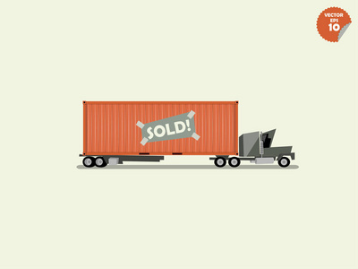 货物交付卡车与容器，运输概念