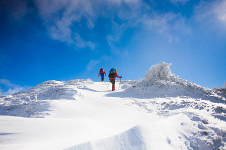 登山者是在雪坡