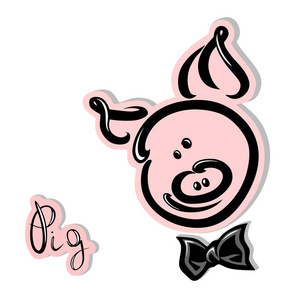 微笑的动画片小猪用刷子绘, 用文字猪